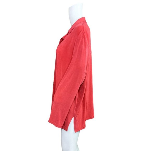Coldwater Creek 3X Orange Acetate Slinky Button Up Back Long Sleeve Top - Picture 6 of 8